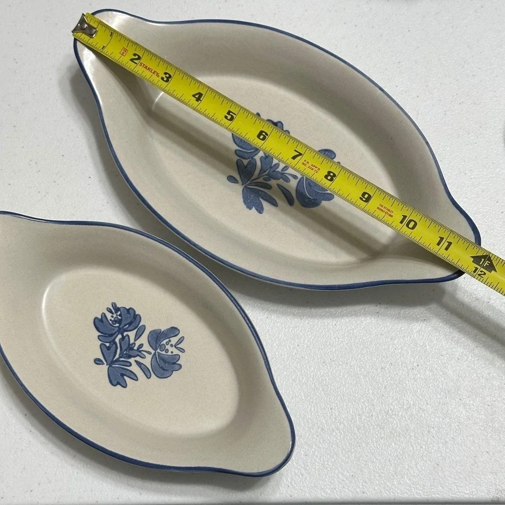 Pfaltzgraff Yorktowne VTG USA Au Gratin Baking Dishes Blue Floral Stoneware 2‎